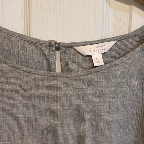 LC Lauren Conrad Womens L Gray Embroidered Boho Peasant Top Bell Sleeve Blouse - Picture 3 of 5